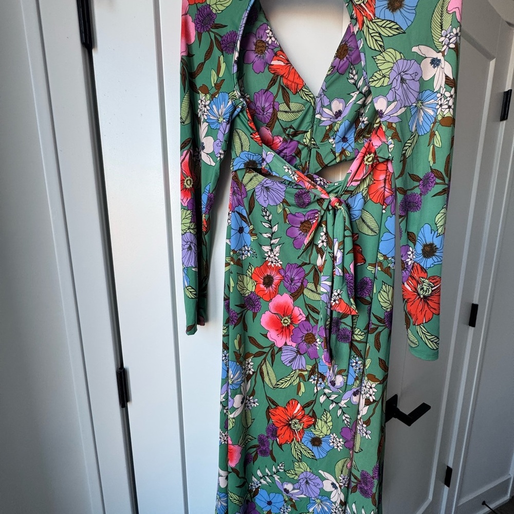 AFRM Revolve Floral Cutout Dress in Green and Multicolor - Picture 3 of 5